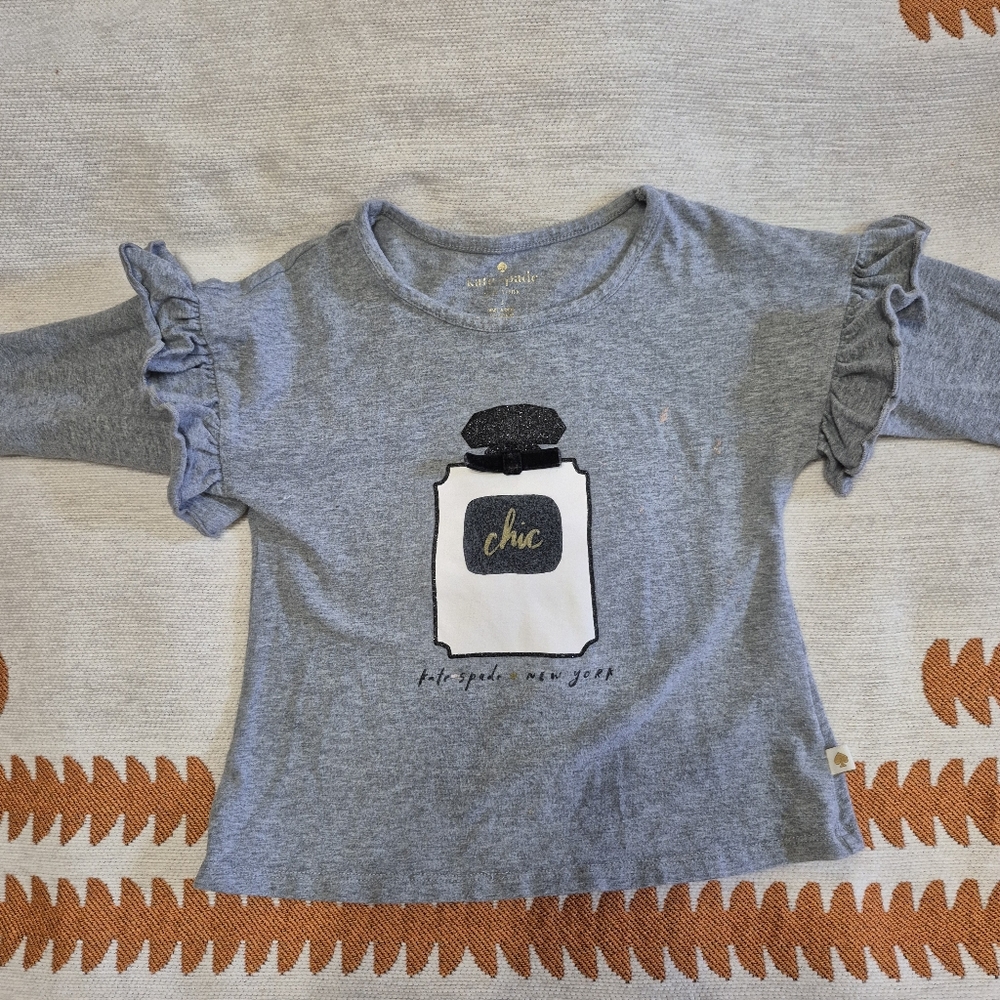Kate Spade Girls Chic Gray Kids Top with Ruffle Sleeves